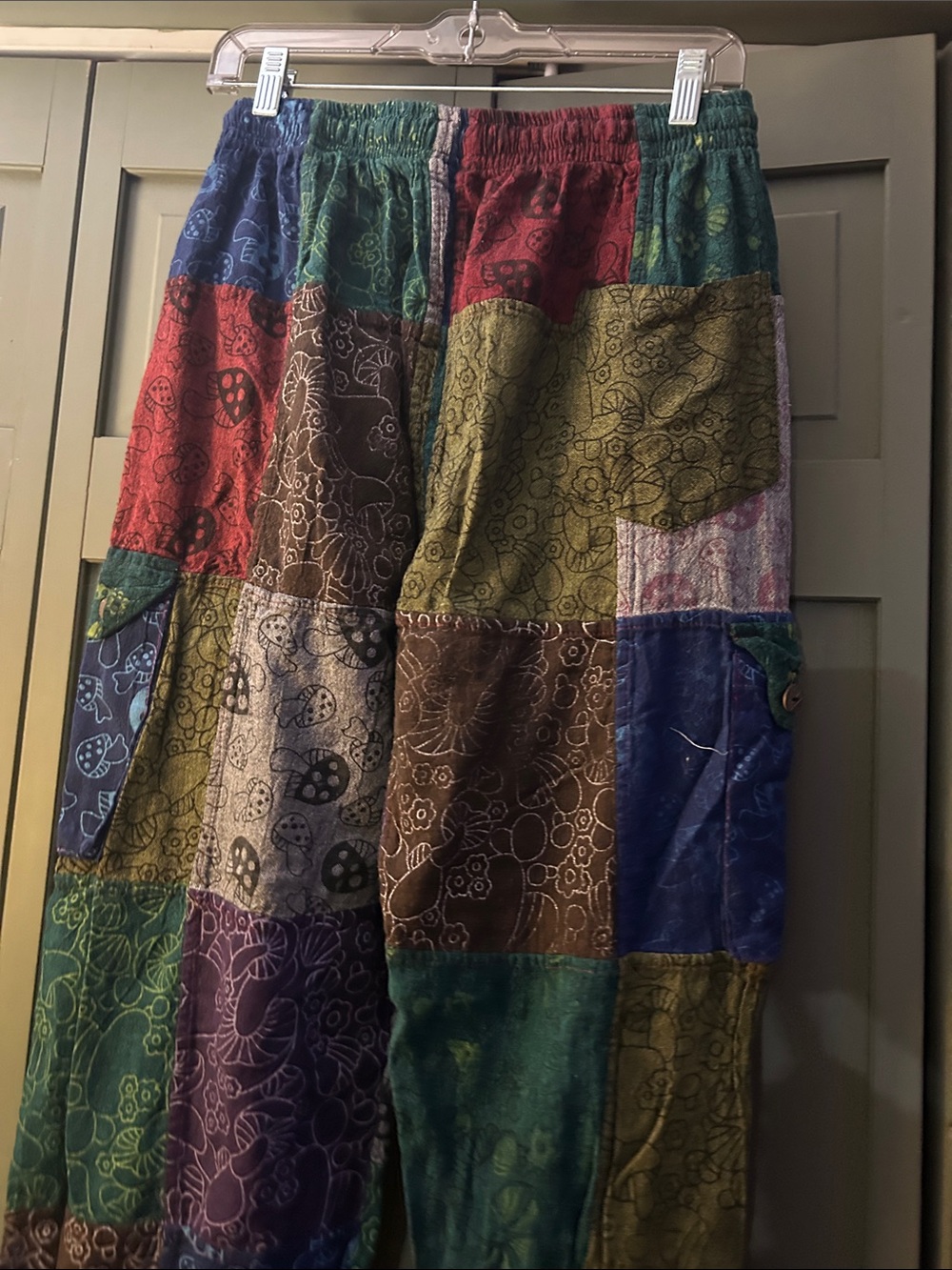 Patchwork Multi-Color unisex  mushroom Drawstring Pants - Picture 3 of 4